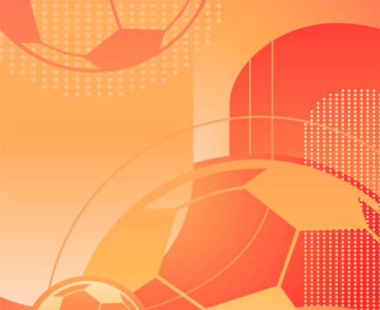 Sporty bright background with soccer balls and gradient colors. Vector